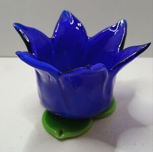 Source Unknown Blue and Green Glass Candle Holder